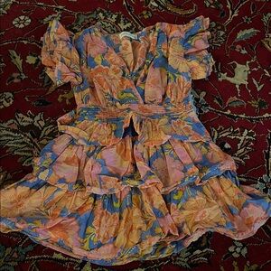 Floral Ruffled Dress - Blue and Pink